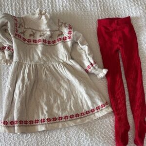 Janie and Jack Fair Isle Knit Dress with Red Tights